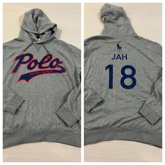 Polo Ralph Lauren Grey Hoodie Cursive BigLogo XL JAH 18 Printed On Back Size XL - Picture 1 of 8